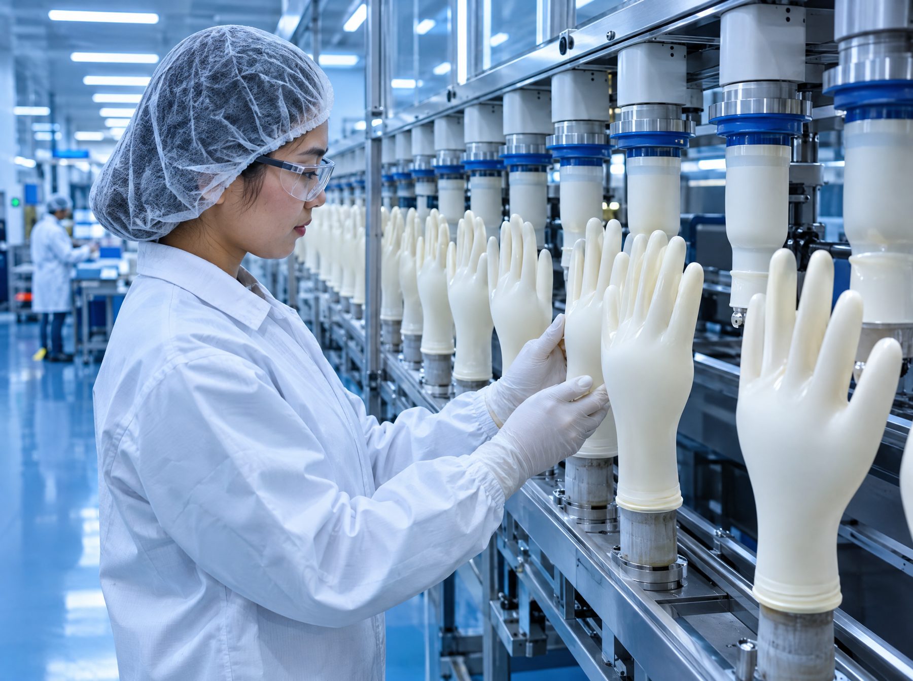 Quality inspection on a nitrile glove production line