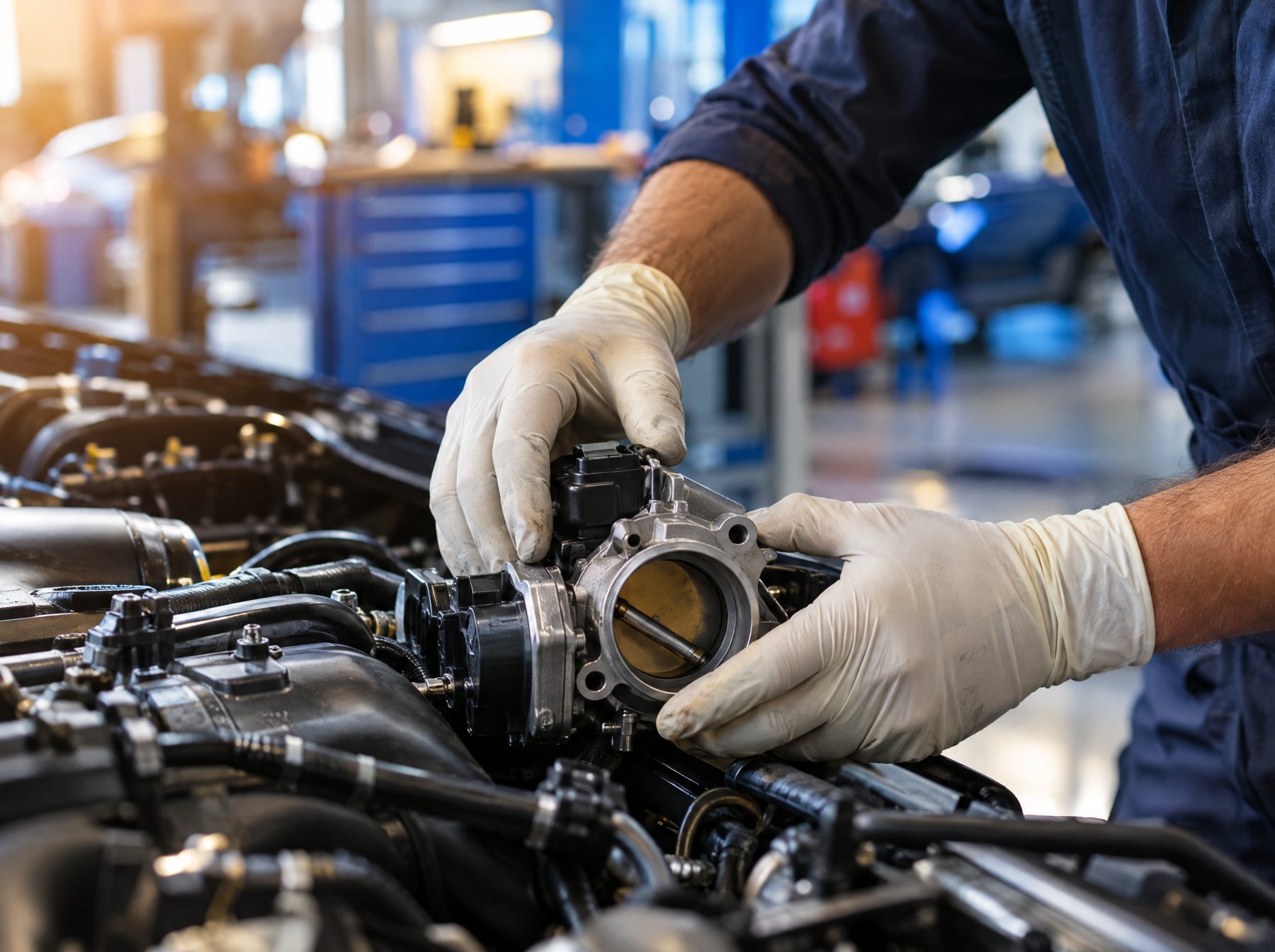 Mechanic wearing nitrile gloves