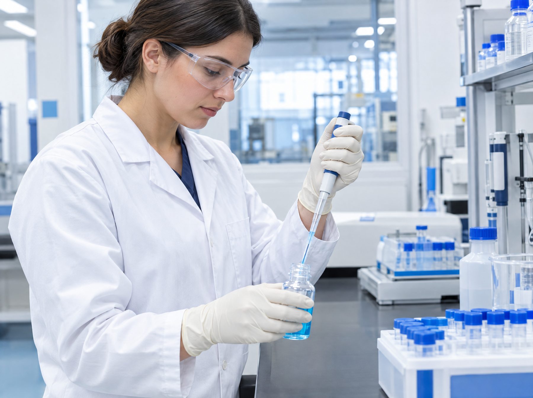 Lab technician wearing nitrile gloves